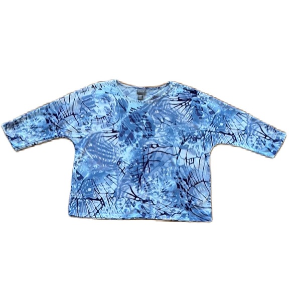 Chico's Size 2 Blue Purple Knit 3/4 Sleeve Boxy Abstract Blouse Chico Size Large - Picture 12 of 12